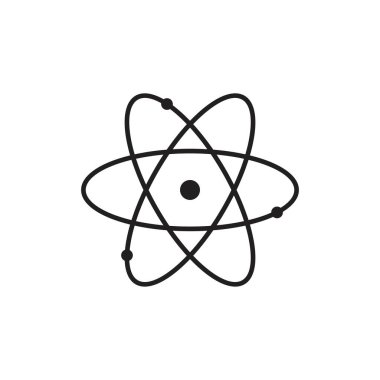 Atom simgesi şablonu siyah renk düzenlenebilir. Grafik ve web tasarımı için atom işareti simgesi düz vektör çizimi.