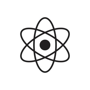 Atom simgesi siyah renk düzenlenebilir şablon. Grafik ve web tasarımı için Atom simgesi düz vektör çizimi.