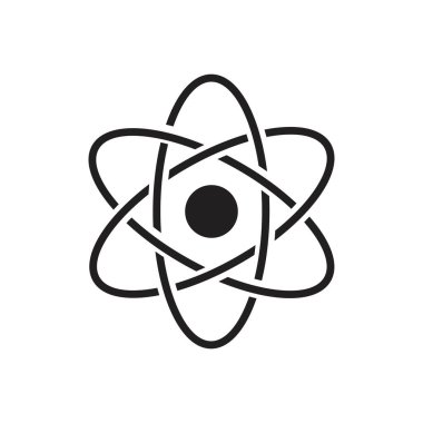 Atom simgesi siyah renk düzenlenebilir şablon. Grafik ve web tasarımı için Atom simgesi düz vektör çizimi.
