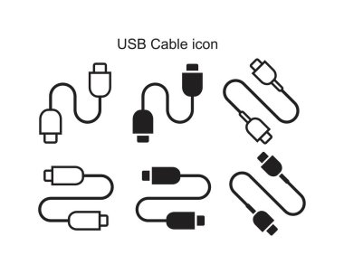 USB kablo simgesi siyah renk düzenlenebilir şablon. Grafik ve web tasarımı için USB kablo simgesi düz vektör çizimi.