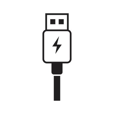 USB şarj simgesi şablonu siyah renk düzenlenebilir. Grafik ve web tasarımı için USB yük simgesi düz vektör çizimi.