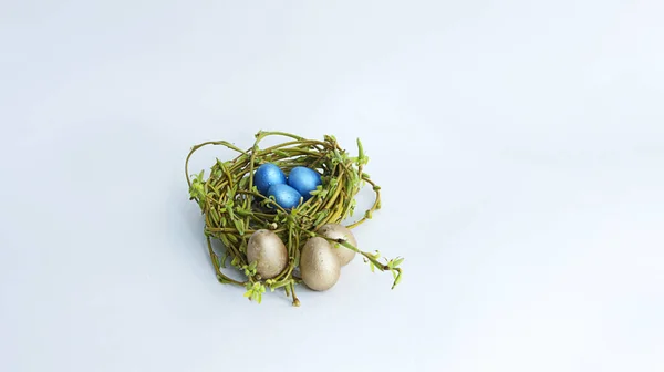 Huevos Pequeños Azules Nido —  Fotos de Stock