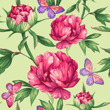 Çizim peonies ve kelebekler