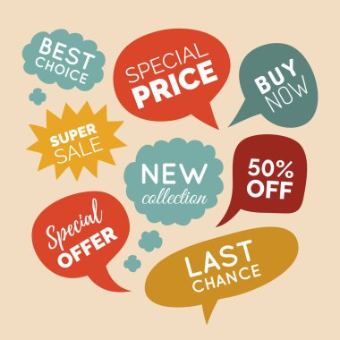 Satılık rozetleri ve simgeler kümesi