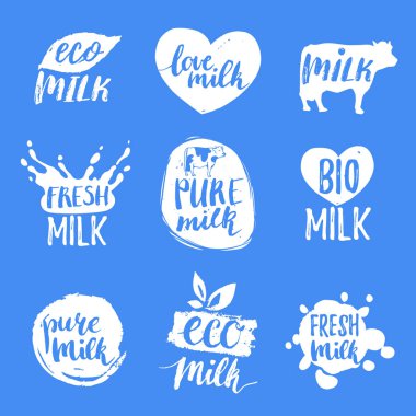 süt logoları veya etiketleri kümesi