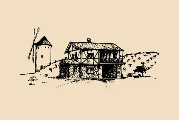Paisaje rural dibujado a mano — Archivo Imágenes Vectoriales