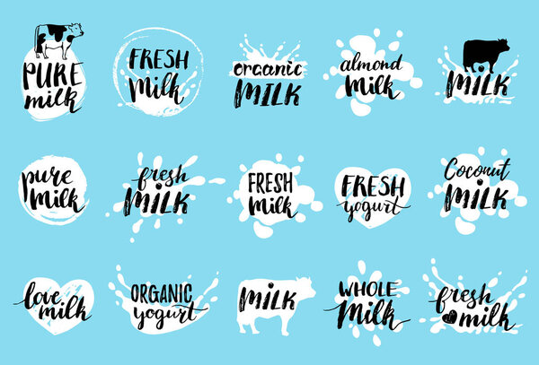 milk logos or labels set