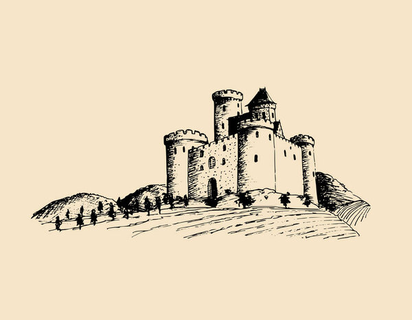 hand-drawn ancient castle