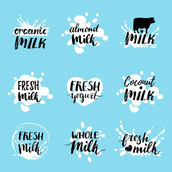 Logotipos o etiquetas de leche — Vector de stock