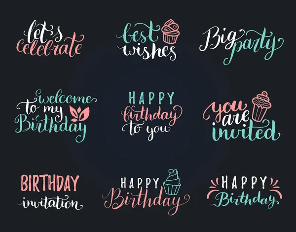 Doğum günü letterings ayarla — Stok Vektör