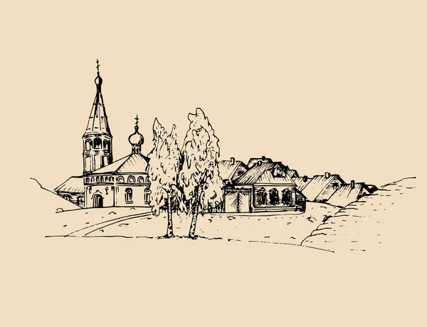 手描きの農村風景 — ストックベクタ