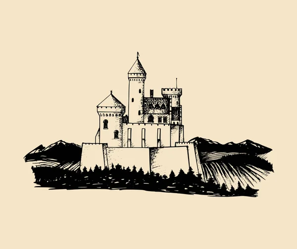 Ancien château dessiné à la main — Image vectorielle
