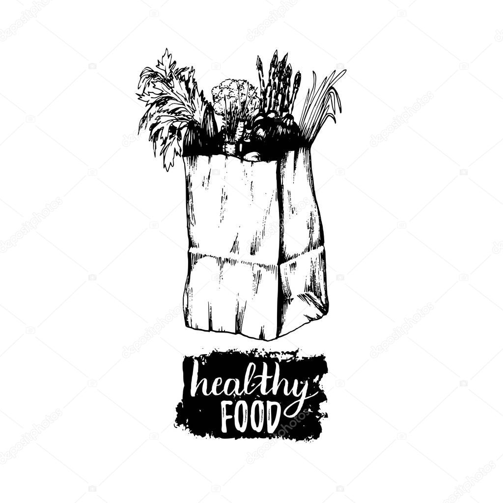 Organic food hand-drawn icon, vector illustration