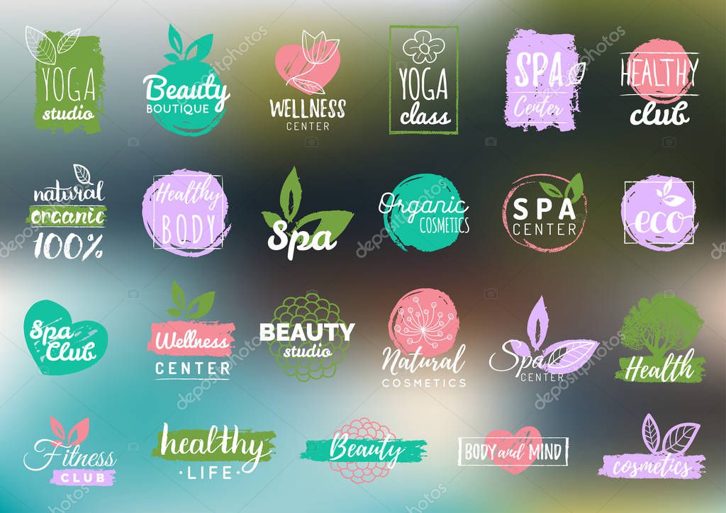 Health and beauty care logos or labels, vector illustration
