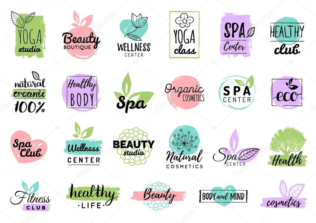 Health and beauty care logos or labels, vector illustration
