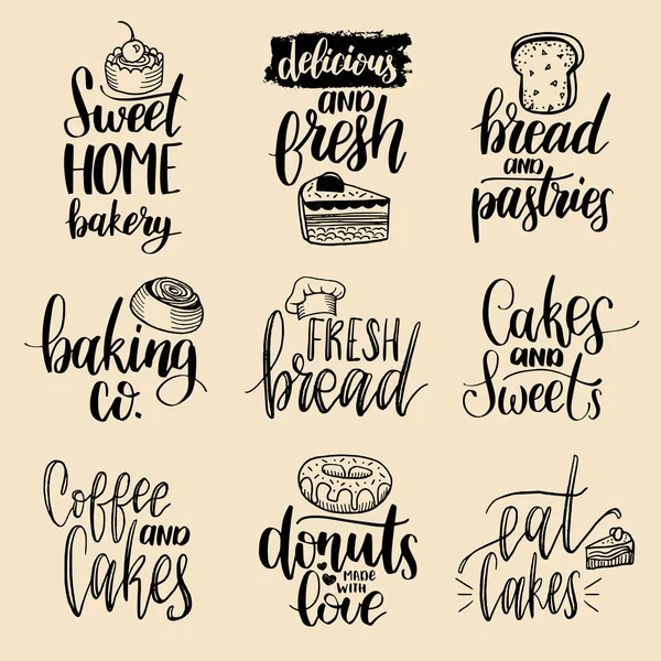 Bakkerij hand belettering logo 's — Stockvector