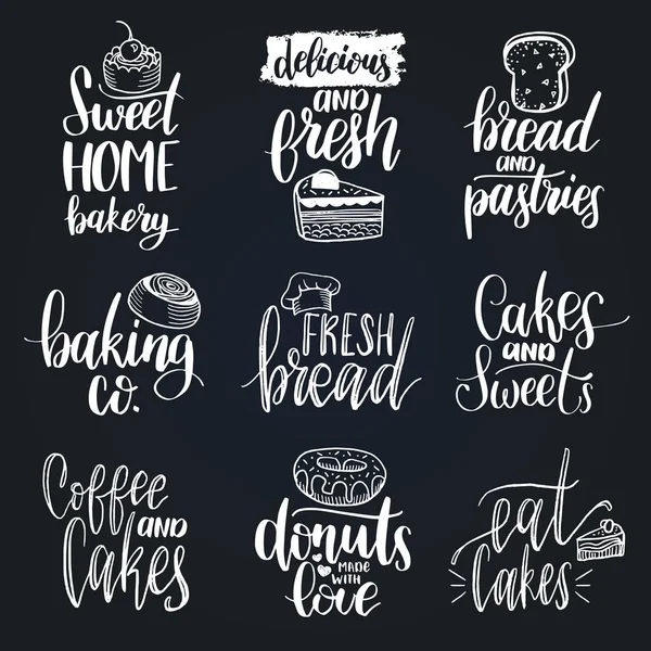 Conjunto de panadería mano letras logotipos — Vector de stock
