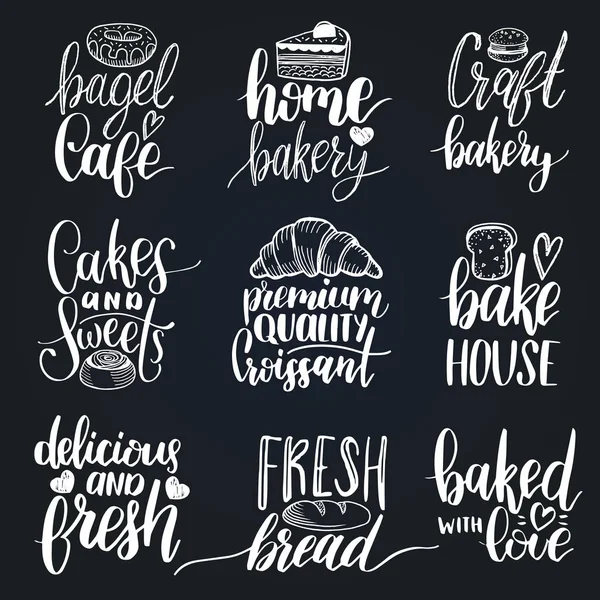 Set of bakery hand lettering logos — Stock Vector