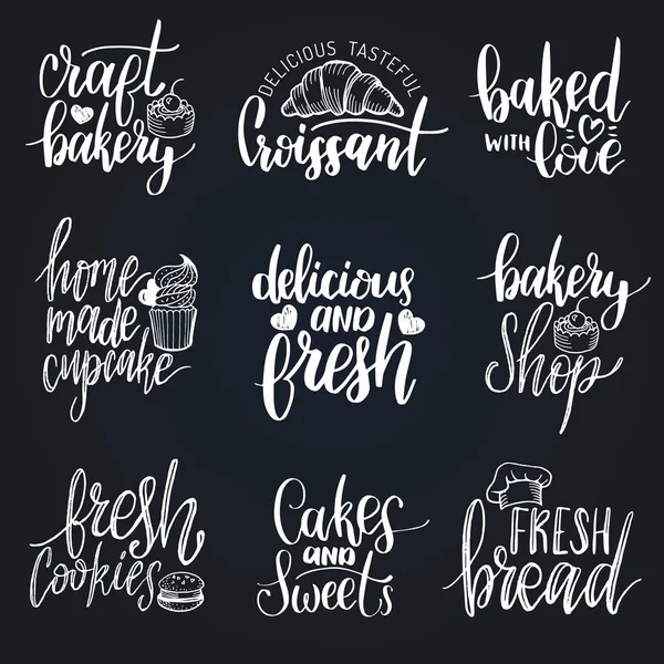 Uppsättning av bageri hand lettering logotyper — Stock vektor