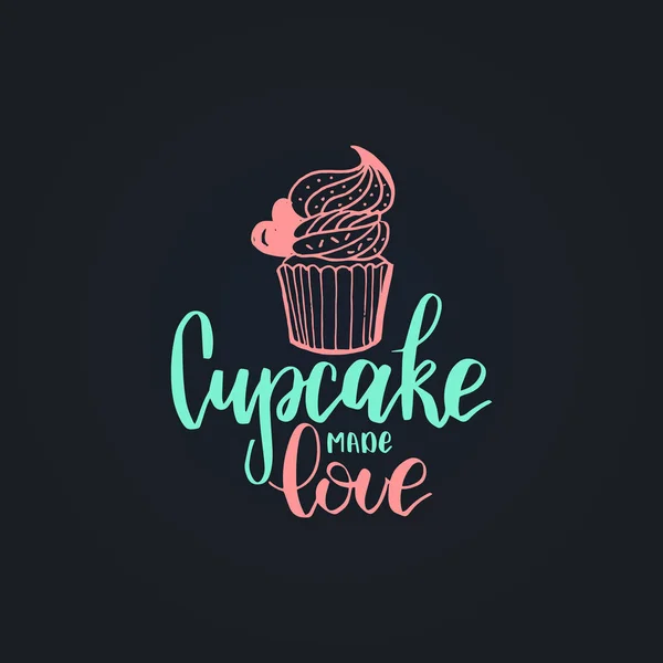 Cupcake gemaakt hou van belettering logo — Stockvector