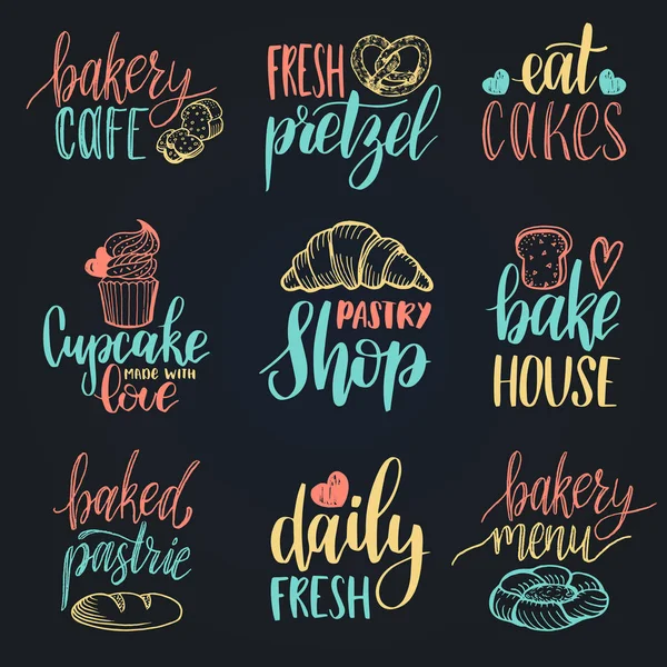 Vintage bakery hand lettering logos — Stock Vector