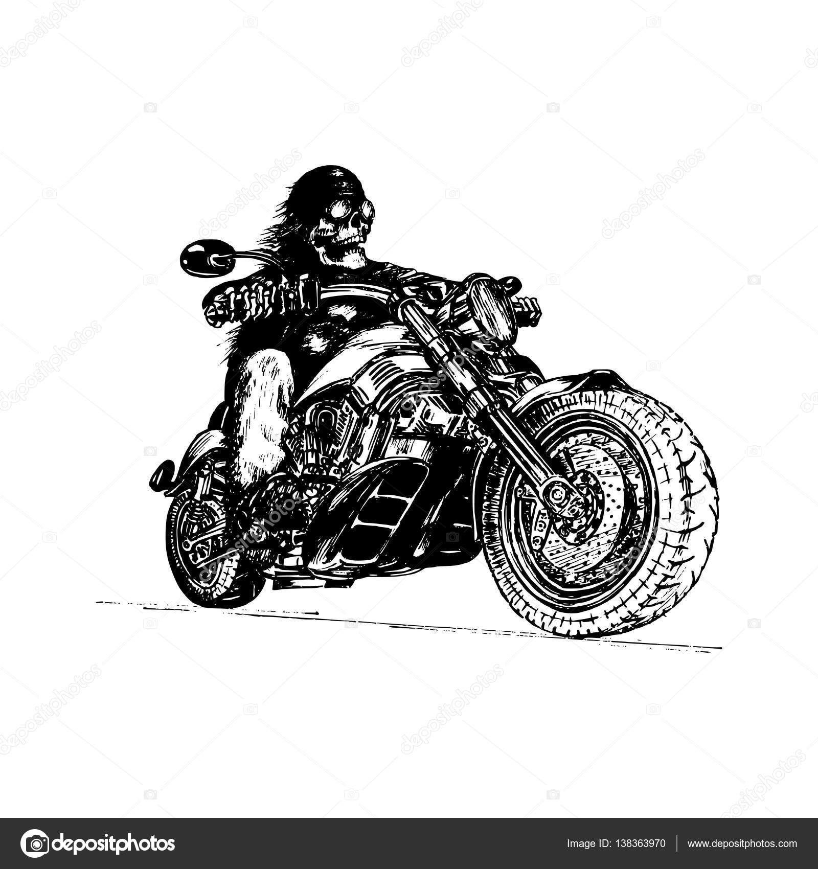 hand drawn skeleton rider on motorcycle — Stock Vector ... hand drawn skeleton