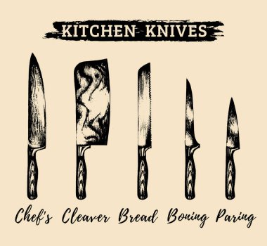 hand drawn kitchen knives set clipart
