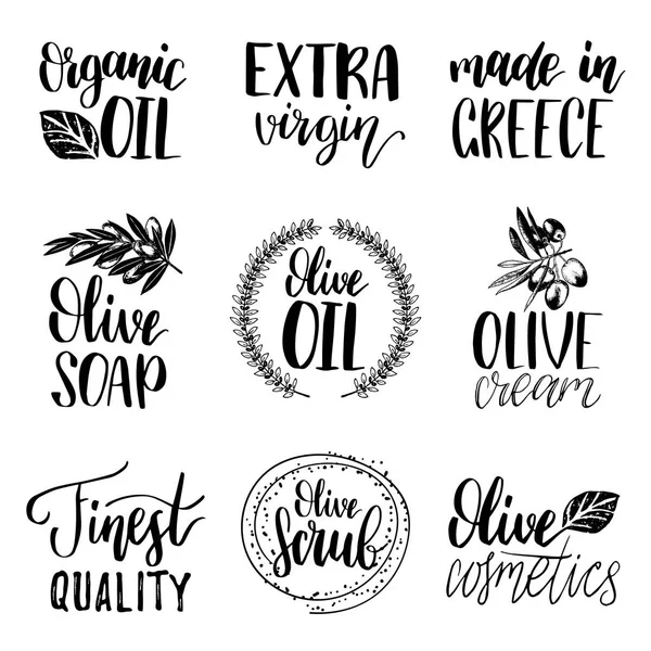 Lettrage logos de production d'olives — Image vectorielle