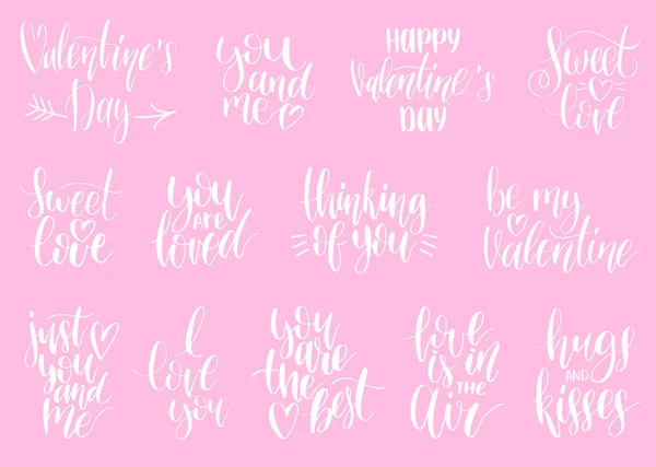 Aftelkalender voor Valentijnsdag handgeschreven belettering set — Stockvector