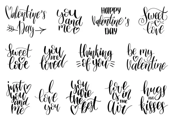 Aftelkalender voor Valentijnsdag handgeschreven belettering set — Stockvector