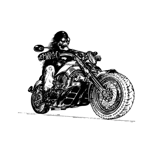 Mão desenhado esqueleto cavaleiro na motocicleta — Vetor de Stock
