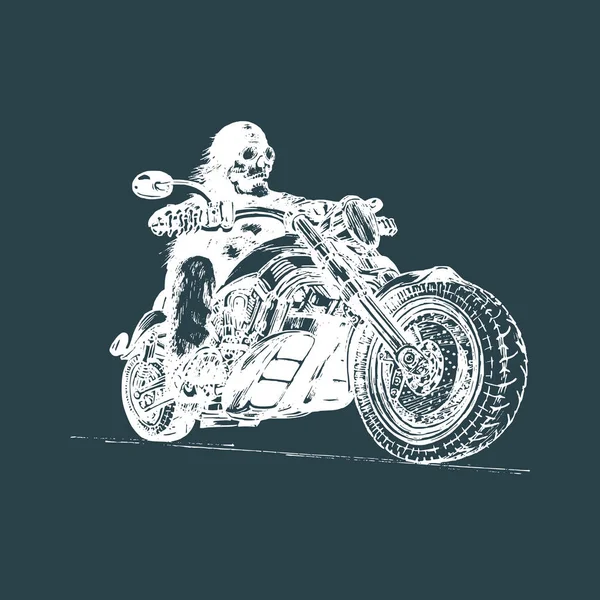 Cavalier squelette dessiné à la main sur moto — Image vectorielle