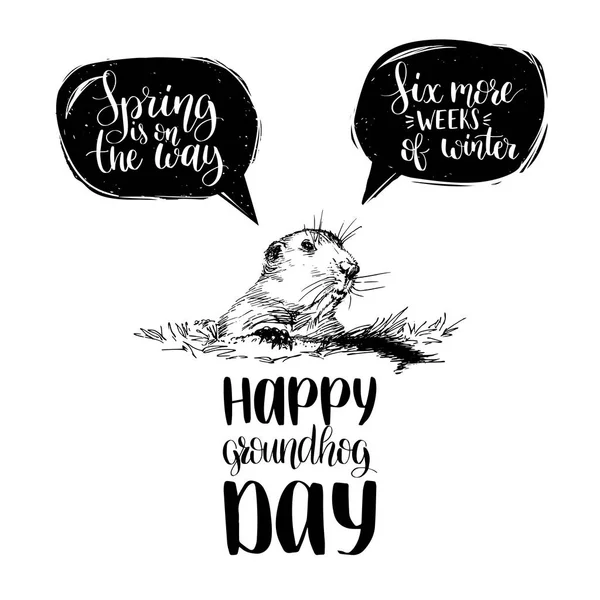 Groundhog Day hand lettering — Stock Vector