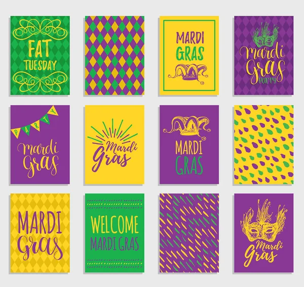Mardi Gras γράμματα κάρτες — Διανυσματικό Αρχείο