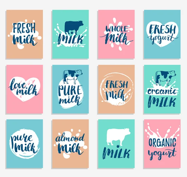 彩色牛奶产品标签 — 图库矢量图片
