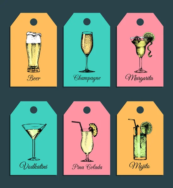 Juego de etiquetas de bebidas de colores — Archivo Imágenes Vectoriales