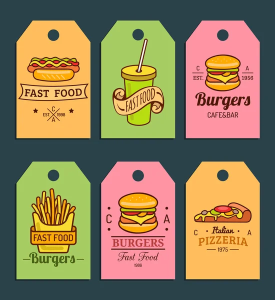 Rótulos coloridos de fast food — Vetor de Stock