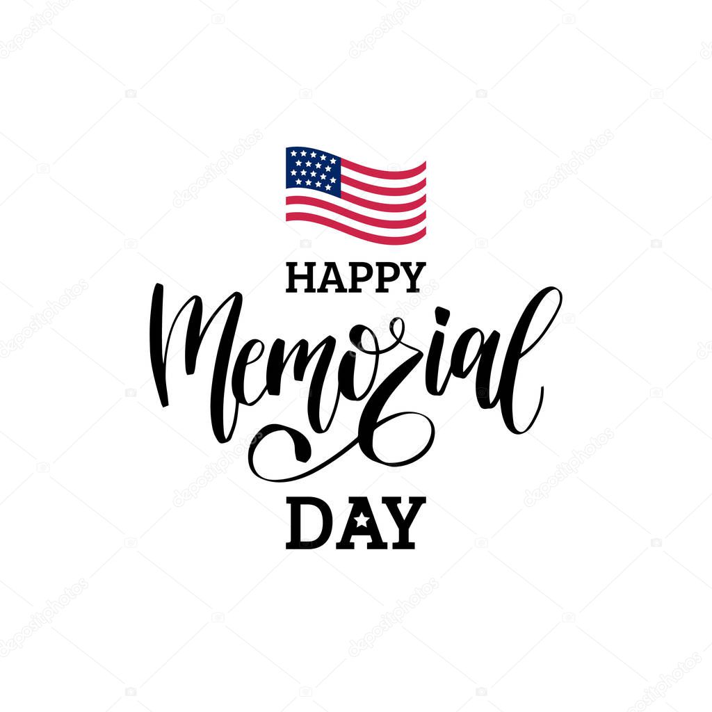 Vector Happy Memorial Day card. National american holiday illustration with stars. Festive poster or banner with hand lettering.