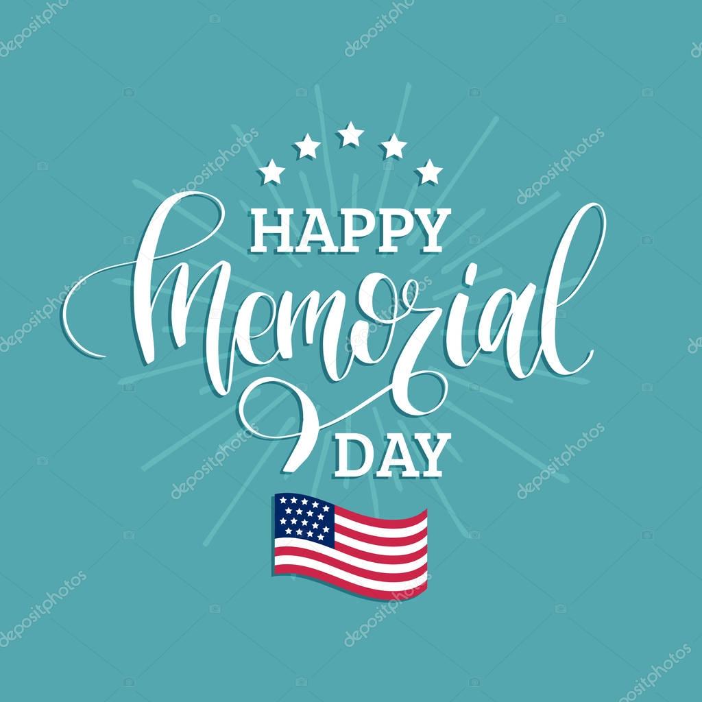 Vector Happy Memorial Day card. National american holiday illustration with stars. Festive poster or banner with hand lettering.