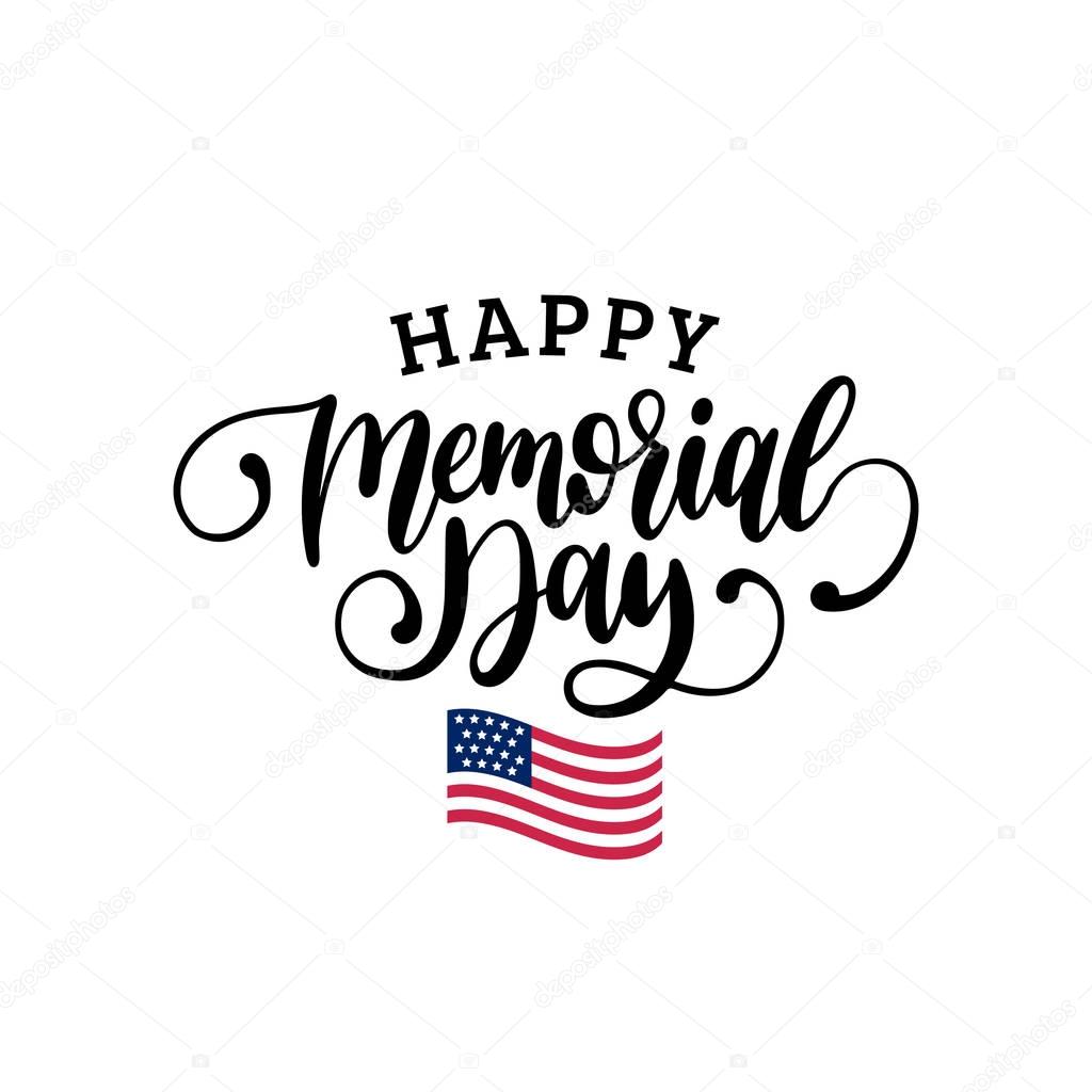 Vector Happy Memorial Day card. National american holiday illustration with stars. Festive poster or banner with hand lettering.