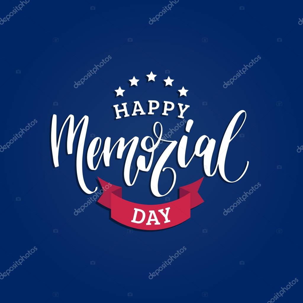 Vector Happy Memorial Day card. National american holiday illustration with stars. Festive poster or banner with hand lettering.