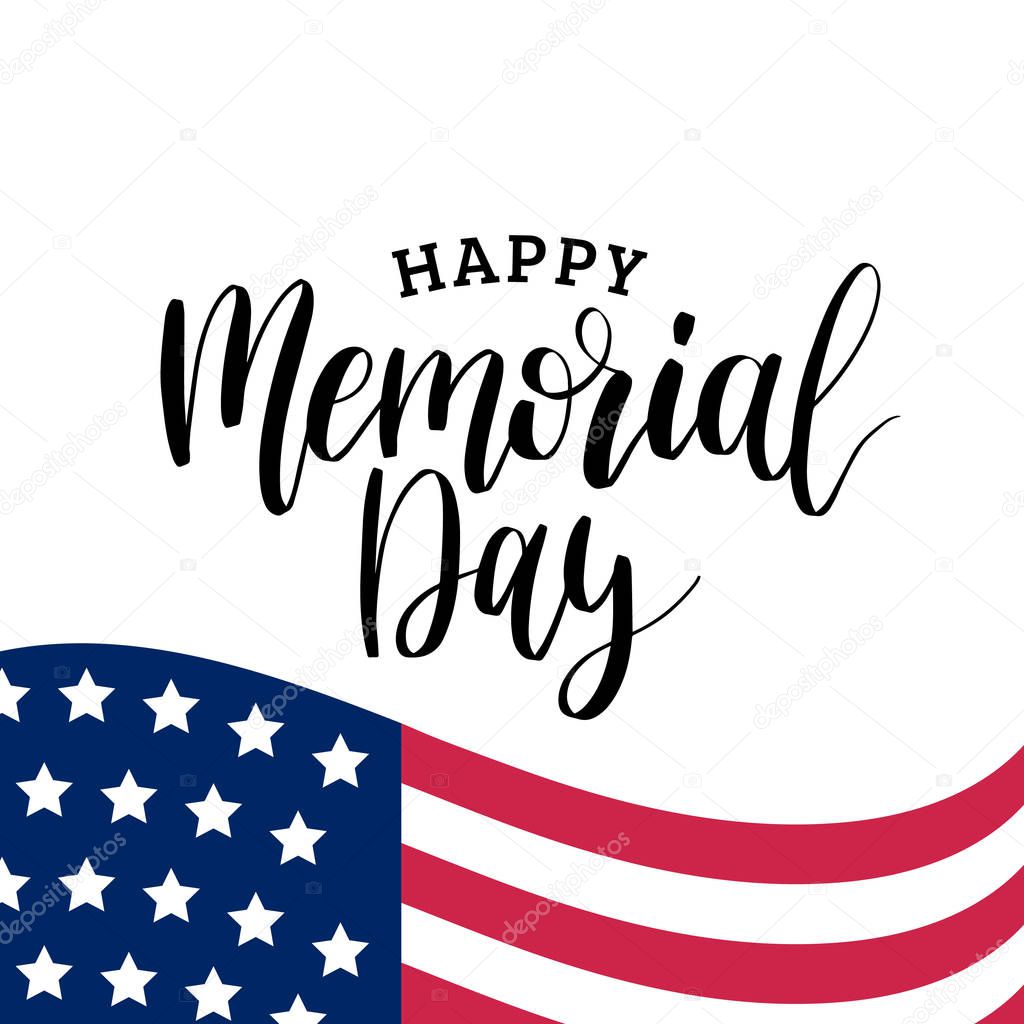 Vector Happy Memorial Day card. National american holiday illustration with stars. Festive poster or banner with hand lettering.