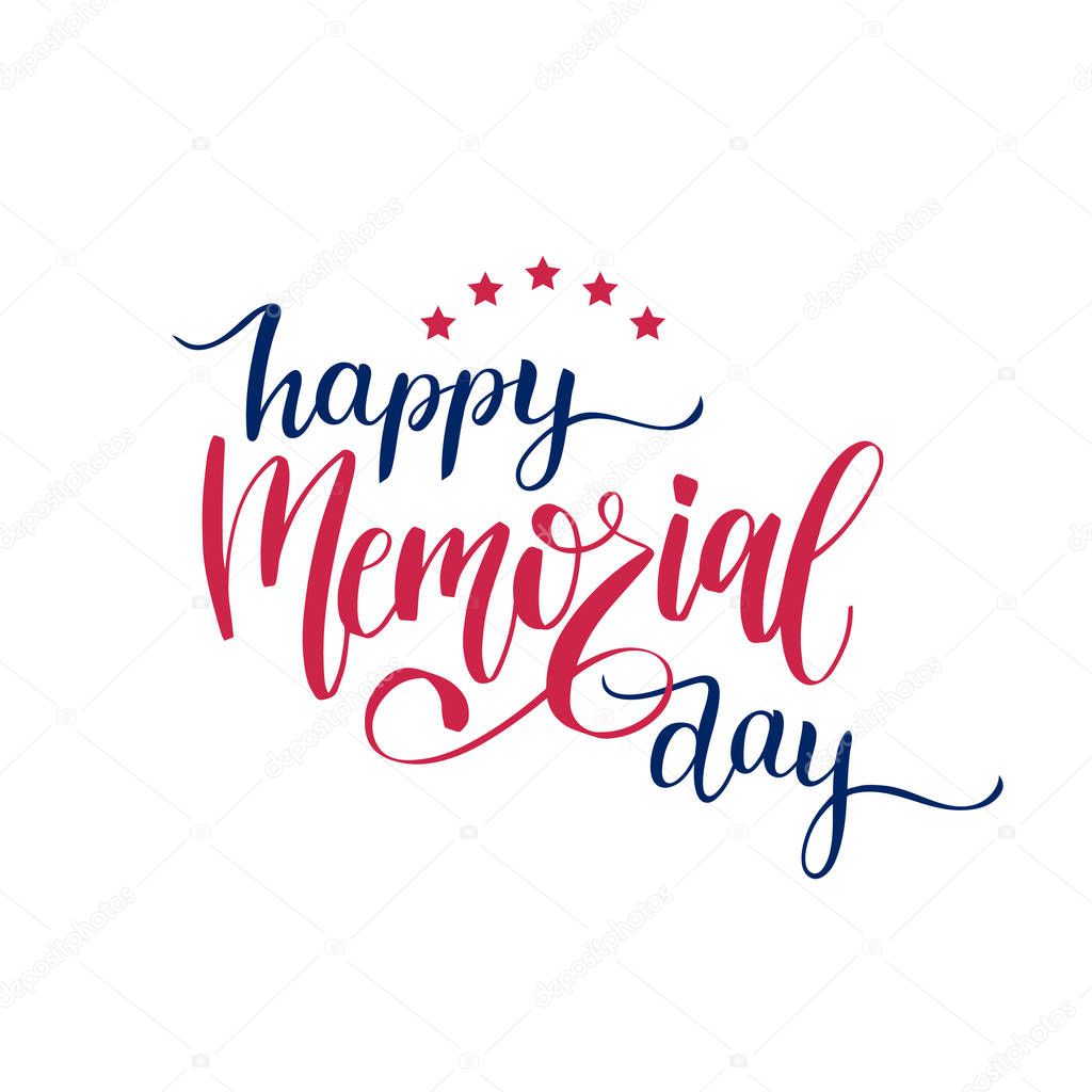 Vector Happy Memorial Day card. National american holiday illustration with stars. Festive poster or banner with hand lettering.