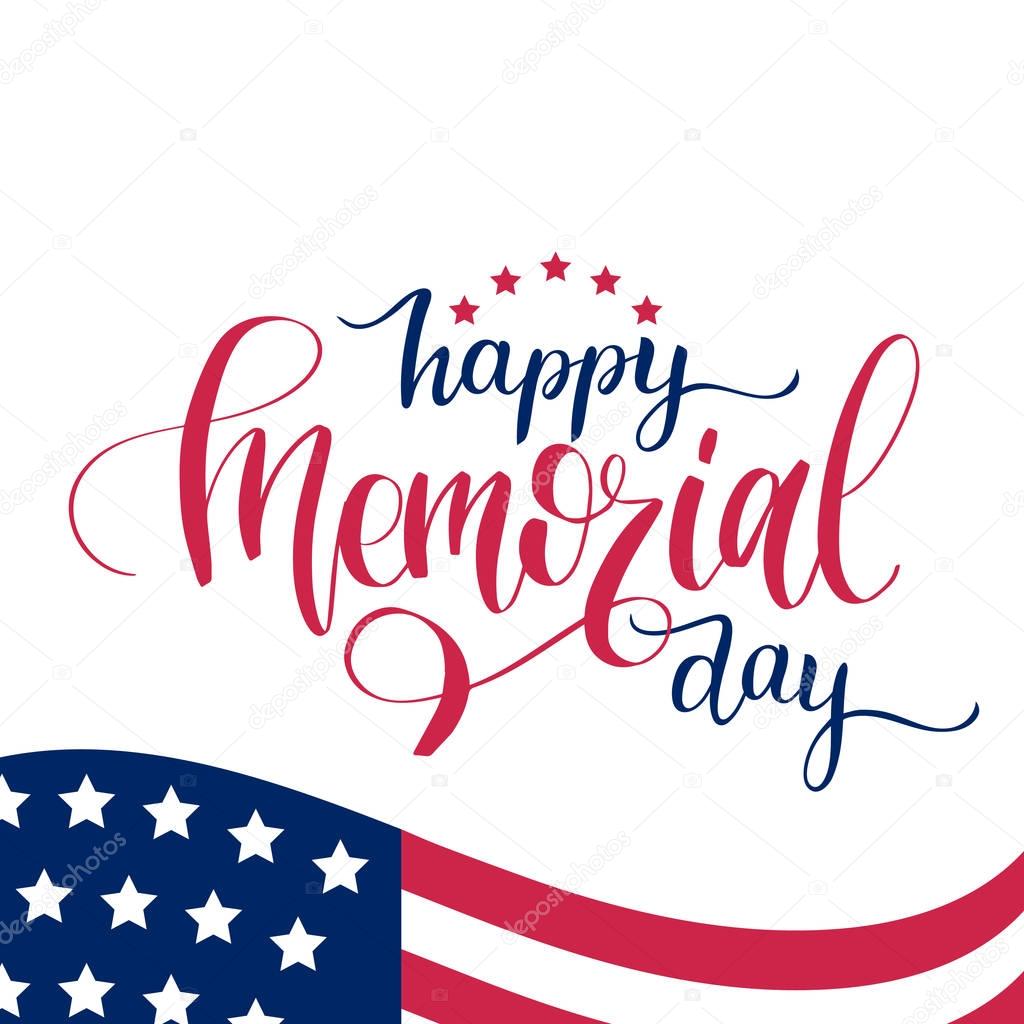 Vector Happy Memorial Day card. National american holiday illustration with stars. Festive poster or banner with hand lettering.