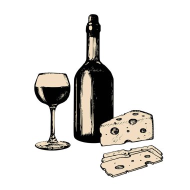 şarap şişesi, cam ve peynir