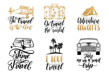 Letterings with phrases about traveling  clipart