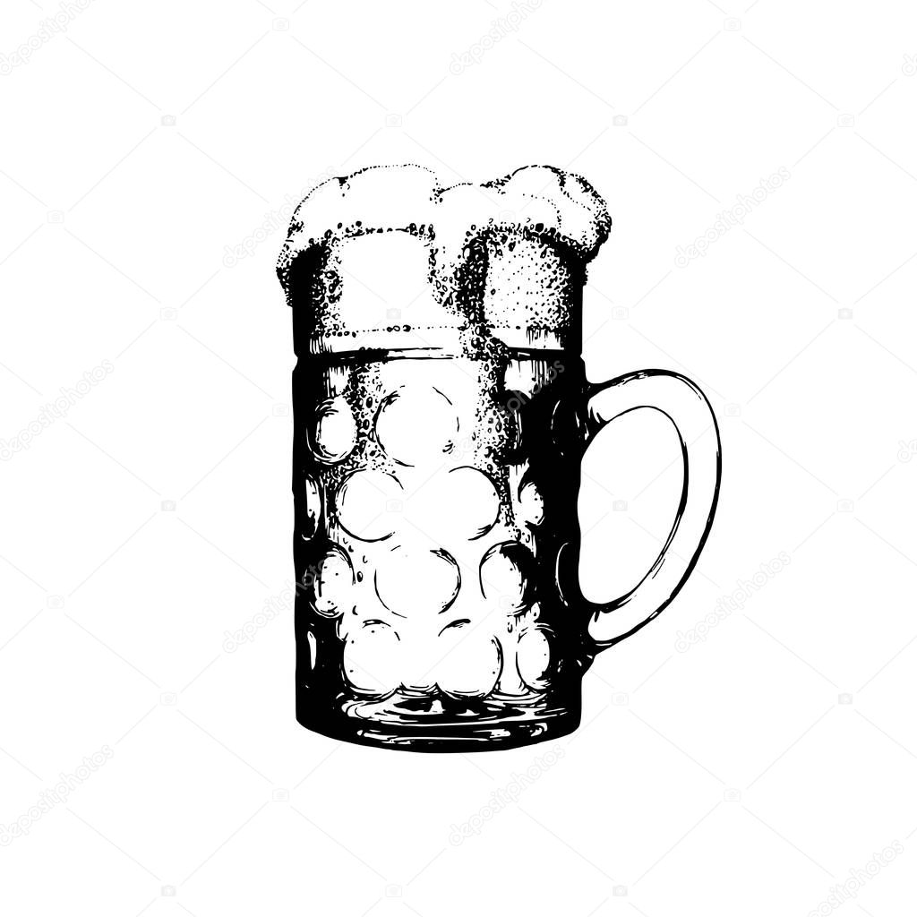 Sketched glass mug for brewery poster