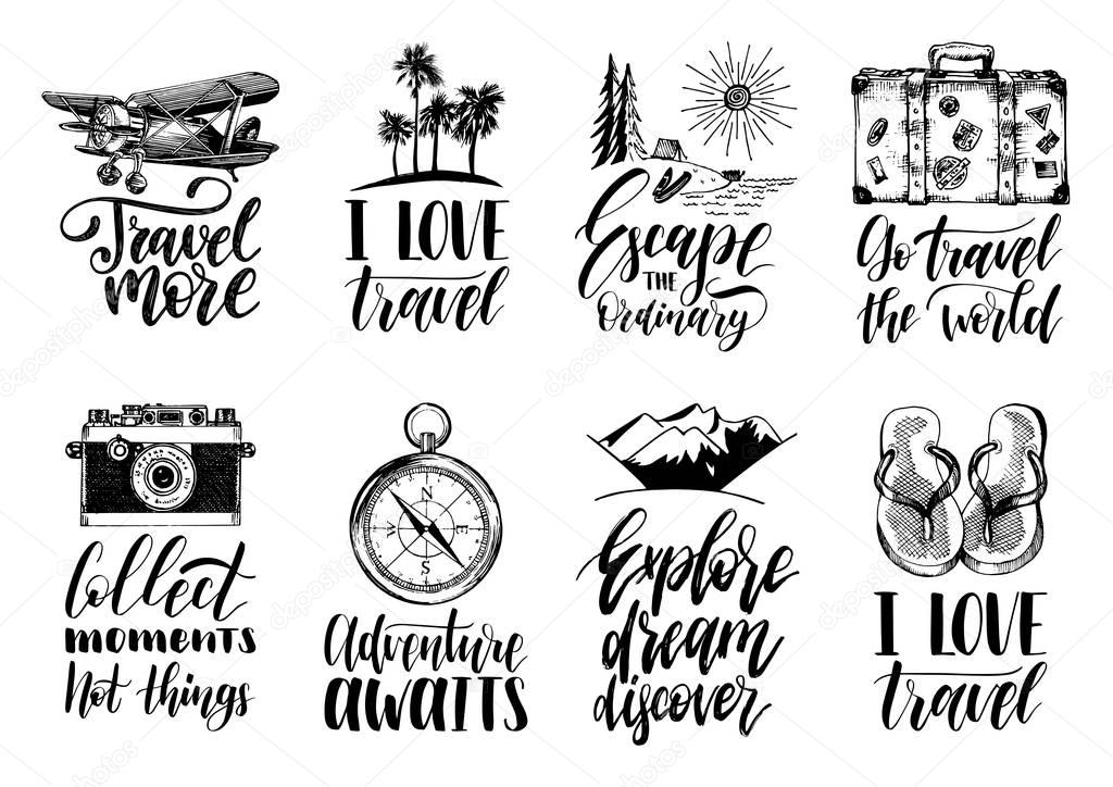 Letterings with phrases about traveling 