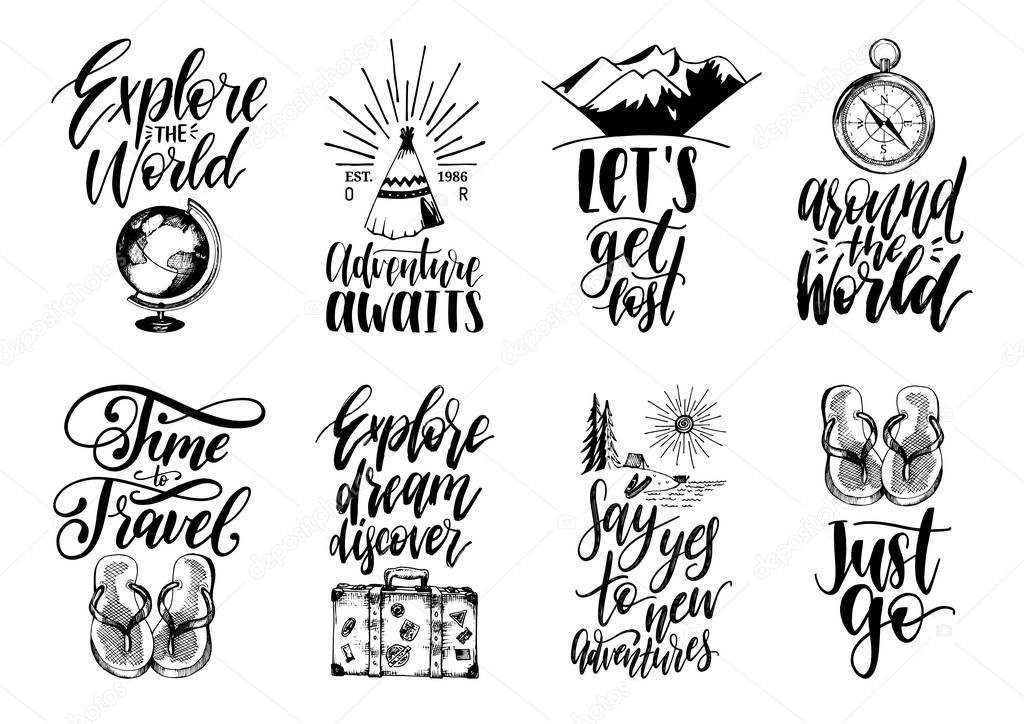 Letterings with phrases about traveling 