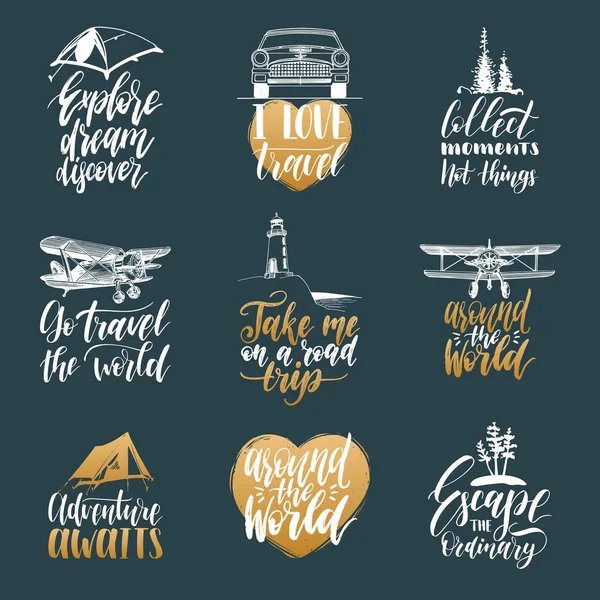 Lettres avec des phrases sur les voyages — Image vectorielle